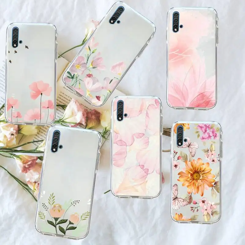 

Beautiful Flower bud pink art Phone Case Transparent for Huawei honor P mate Y 20 30 40 10 8 5 6 7 9 i x c pro lite prime smart