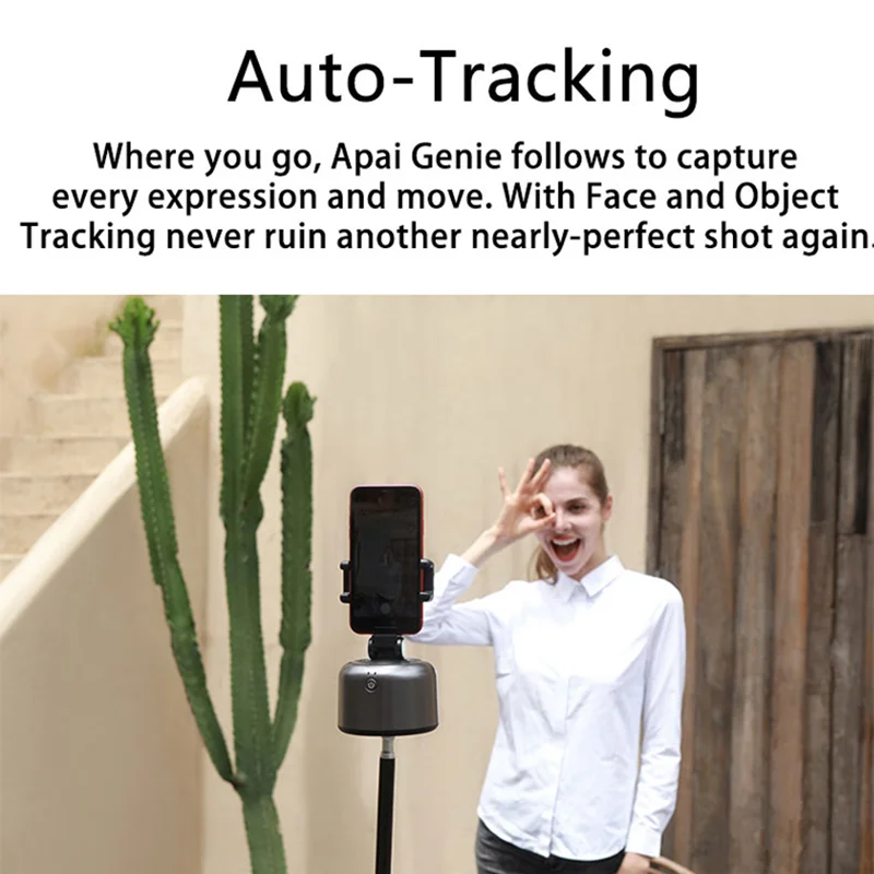 

360 Rotation Auto Live Video Shooting Tracking Object Mini Smartphone Vlog Selfie Stick Phone Tripod Stand Black