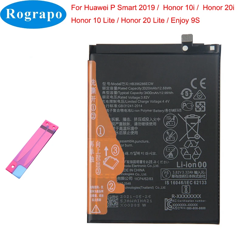 

Original 3400mAh HB396286ECW Mobile Phone Battery For Huawei Honor 10i 20i / 10 20 Lite / P smart 2019 HRY-LX1MEB POT LX2 LX1T