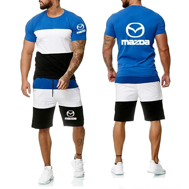 

2021 New Summer Men's short sleeve Mazda Car Logo casual High Quality Cotton Men's T-Shirt Pants Suit 2Pcs B