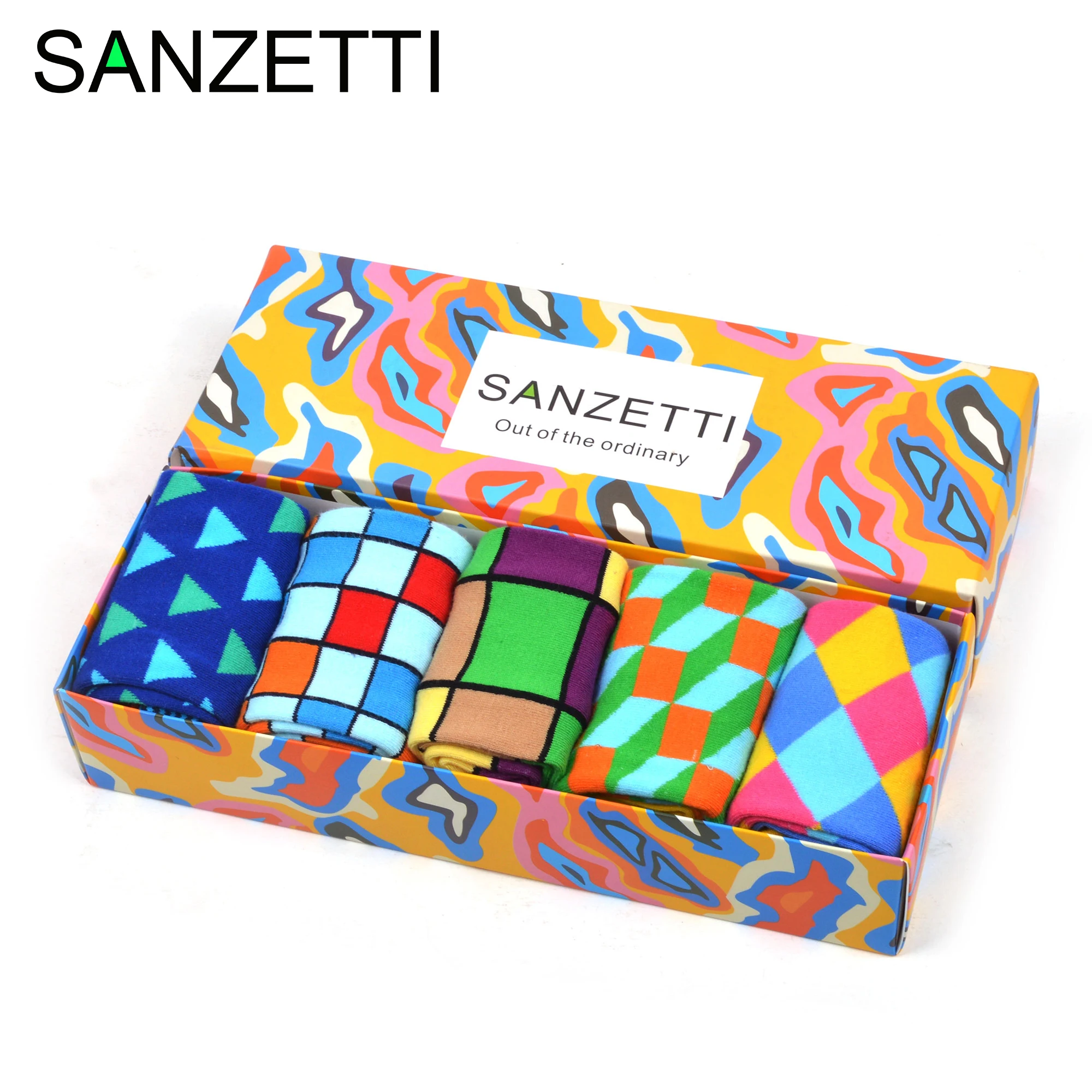 Красочные мужские носки SANZETTI 5 пар/лот из чесаного хлопка свадебные забавная
