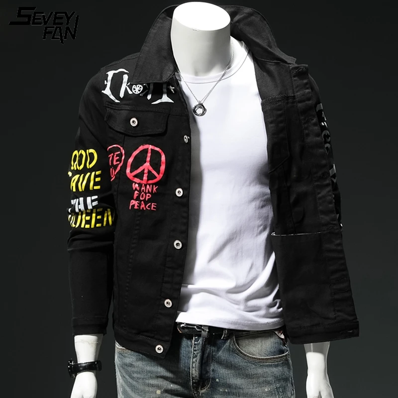 Джинсовая куртка мужская с принтом тигра Модная приталенная из денима в стиле