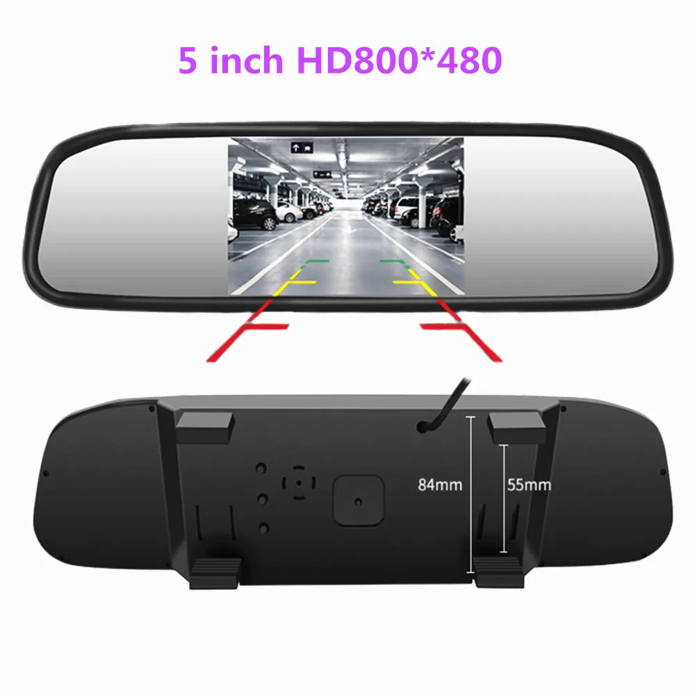 

2023 5 inch TFT LCD HD800*480 screen Car Monitor Mirror Reversing Parking Monitor with 2 video input, Rearview camera optional