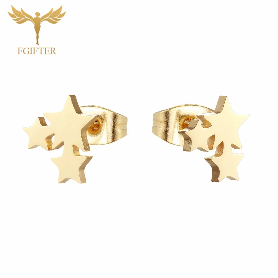 3 Stars FGifter, хип-хоп, рок, Иисус, серьги-гвоздики, золото, серебро, цвет, маленькие серьги, для женщин, мужчин, из нержавеющей стали, серьги для пирсинга, ювелирные изделия - Окраска металла: 3 Stars
