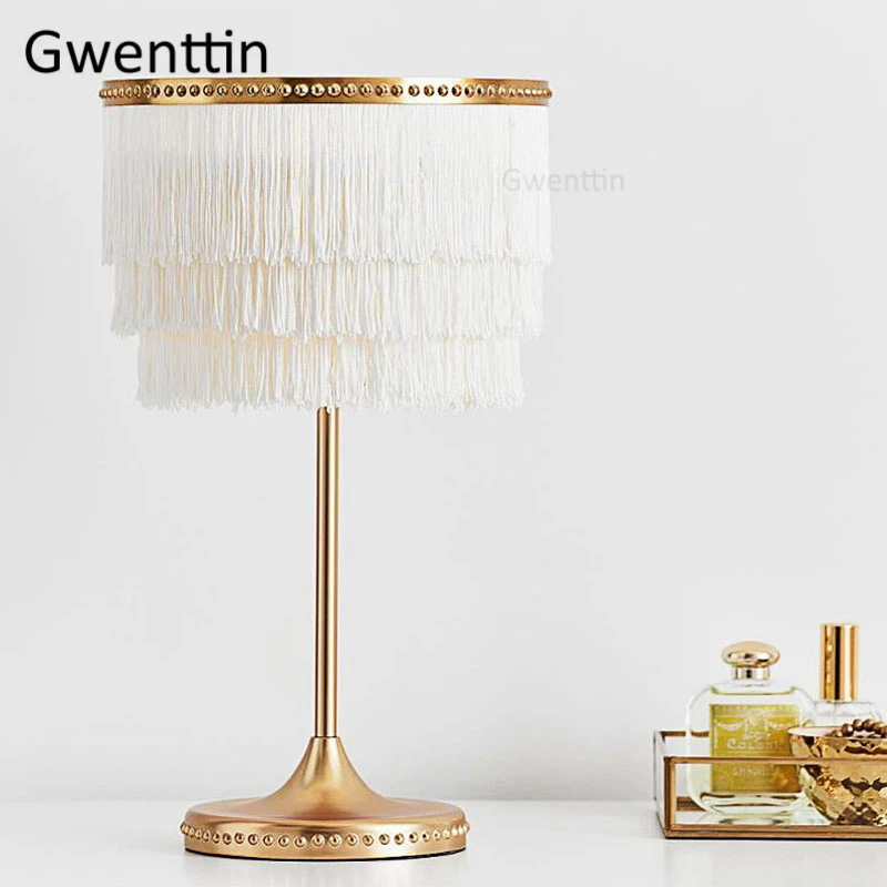 Современная розовая шелковая нить настольные лампы для гостиной спальни