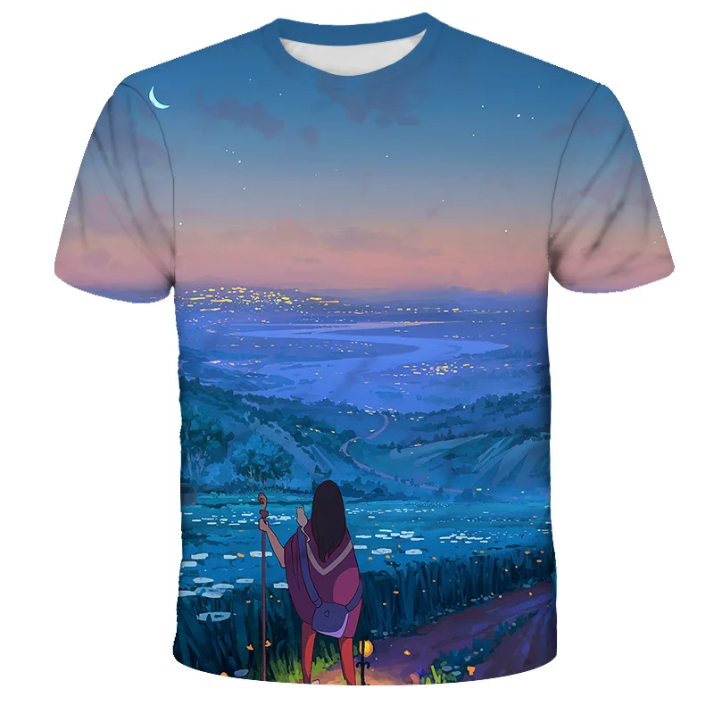 Летняя модная повседневная футболка с 3D рисунком неба топ для мальчиков и