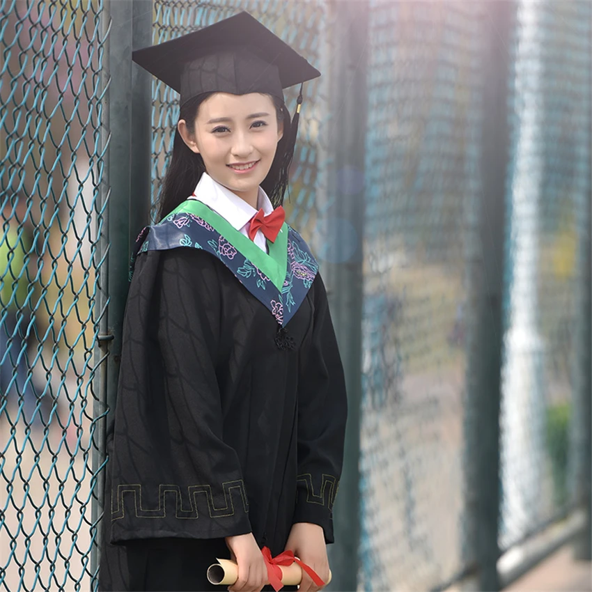 

High School Student Academic Dress Graduation College Group Picture Class Japanese Style University Black Clothing Robe+Hat
