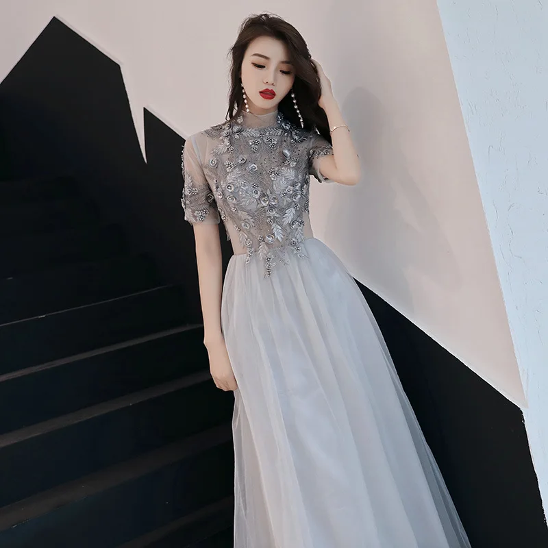 Красивое Эмили 2020 очаровательное вечернее платье с высоким воротом и коротким