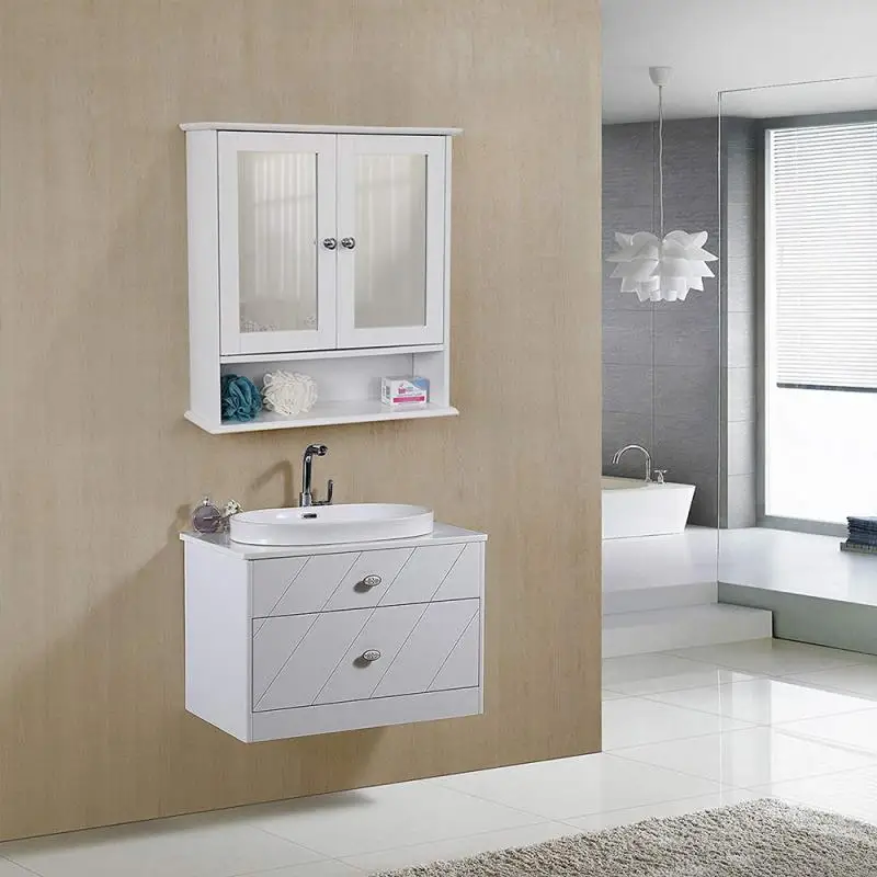 

Wall Mounted Kitchen Bath Furniture Cabinet Cupboard Shelf 56*13*58cm Bathroom Cabinet with Mirror Cosmetic Storage Cabinet HWC