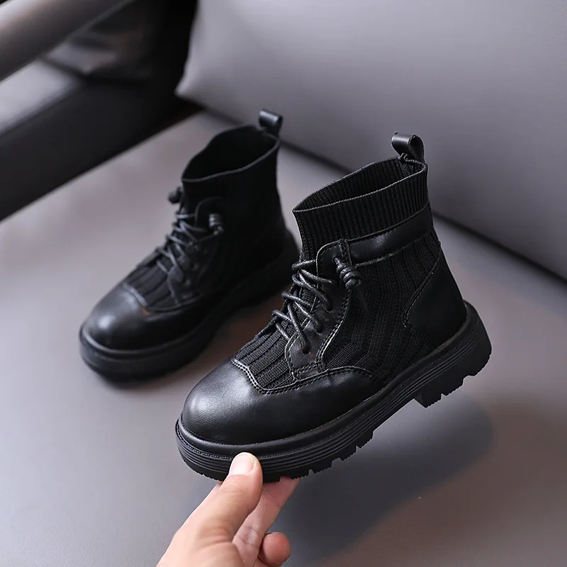 Детская обувь 2020 модные новые ботинки мартинсы высокие вязаные на шнуровке для