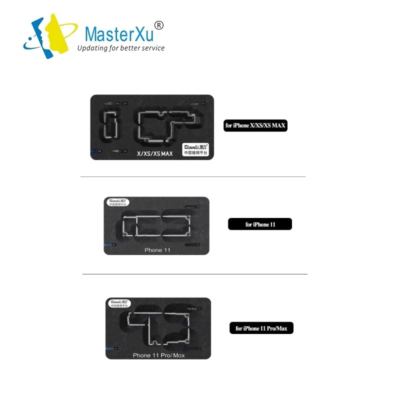 

MasterXu QianLi Middle Frame Reballing Stencil Kit Fixture for iPhone X XS 11 12 Pro Pro Max Middle Layer Board Soldering Platf