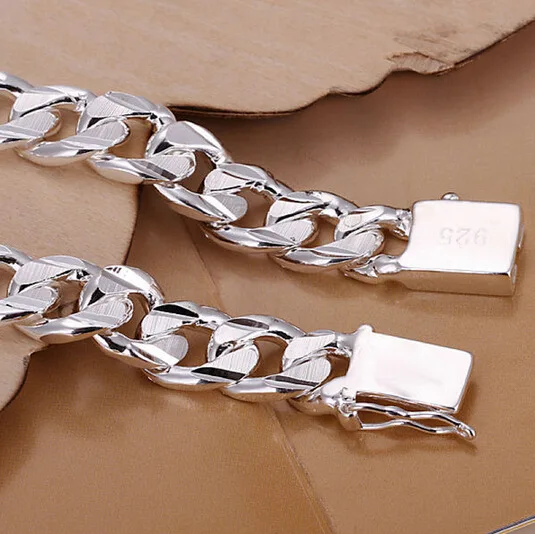 New high-end women's mens fine 925 sterling silver bracelet fashion jewelry gift men's 10MM square beautiful gem Jewelry | Украшения