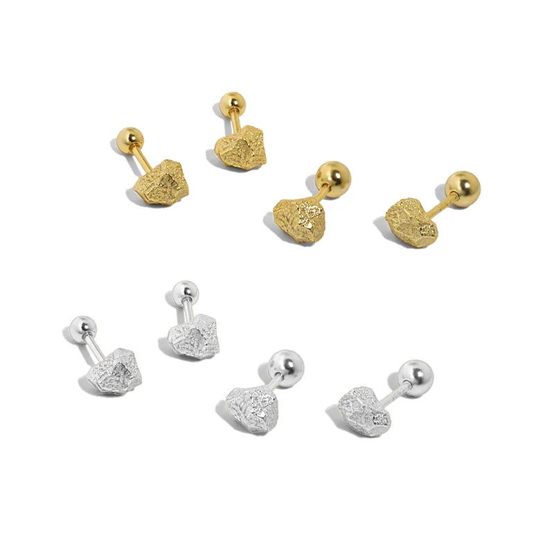 

Sterling Silver 925 Geometric Design Screw Round Bead Stud Earrings For Women's Gothic Accessories Boho Jewelry Joias Ouro 18k