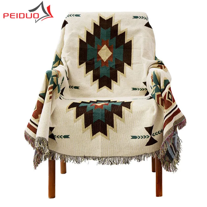 

PEIDUO Bohemian Knitted Throw Blanket With Tassel Ethnic Sofa Cover Slipcover Bed Chair Sofa Blanket Home Decor