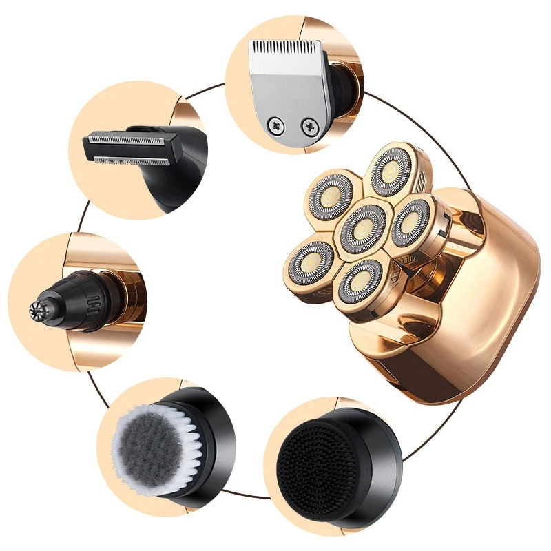 

6 in 1 Rechargeable Electric Shaver 6 Floating Heads Bald Shaver USB Rechargeable Hair Clipper Razor Machine for Men