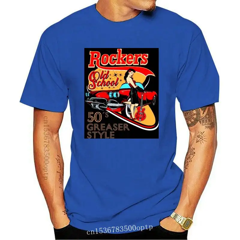 

Rockers Old School Rockabilly Classic 60S Greaser Bike Dtg Men'S Lastest 2019 Simple Style Design Men T-Shirt