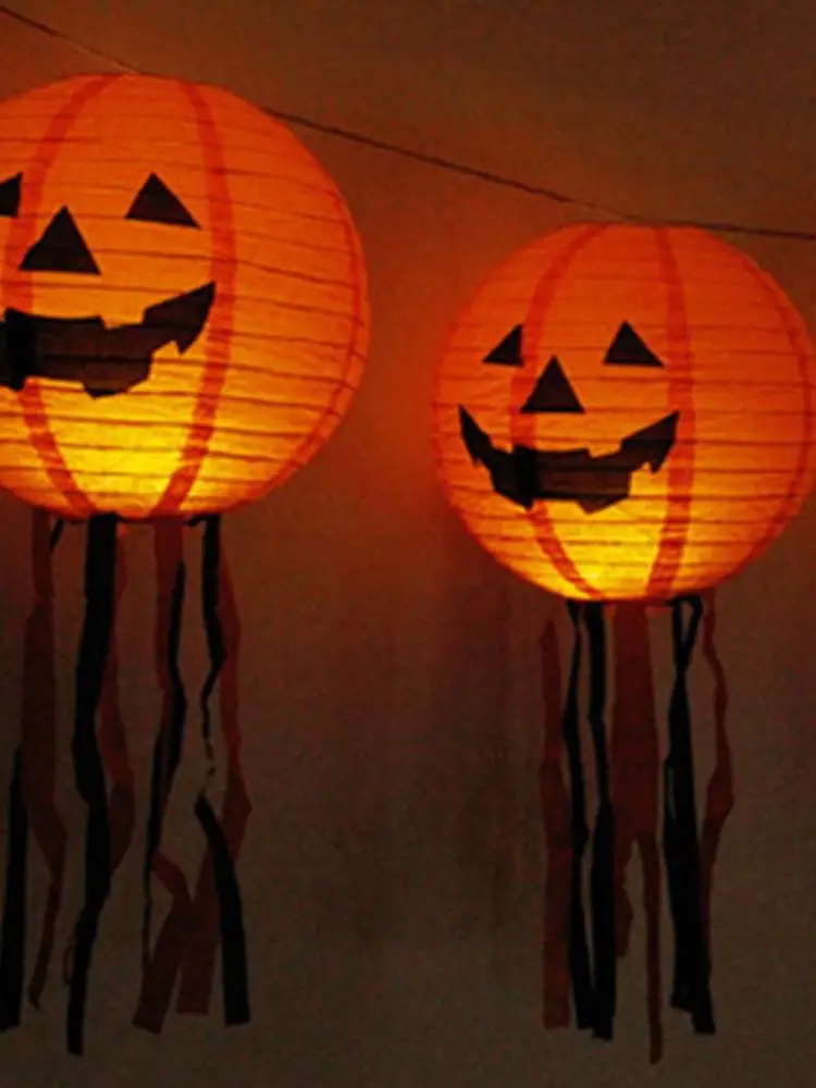 

5 Pieces Halloween Paper Lanterns Bats Spiders Witches Pumpkins Skull Hanging Skeleton Decorative 8 Inches New Supplies