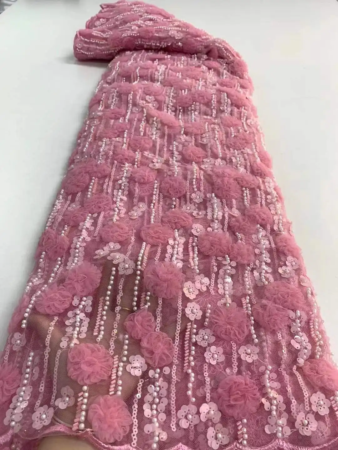 

Изысканные 3D плиссированные Цветы + Красивые бусины с блестками, Тюлевая вышивка, подходит для модных женских юбок