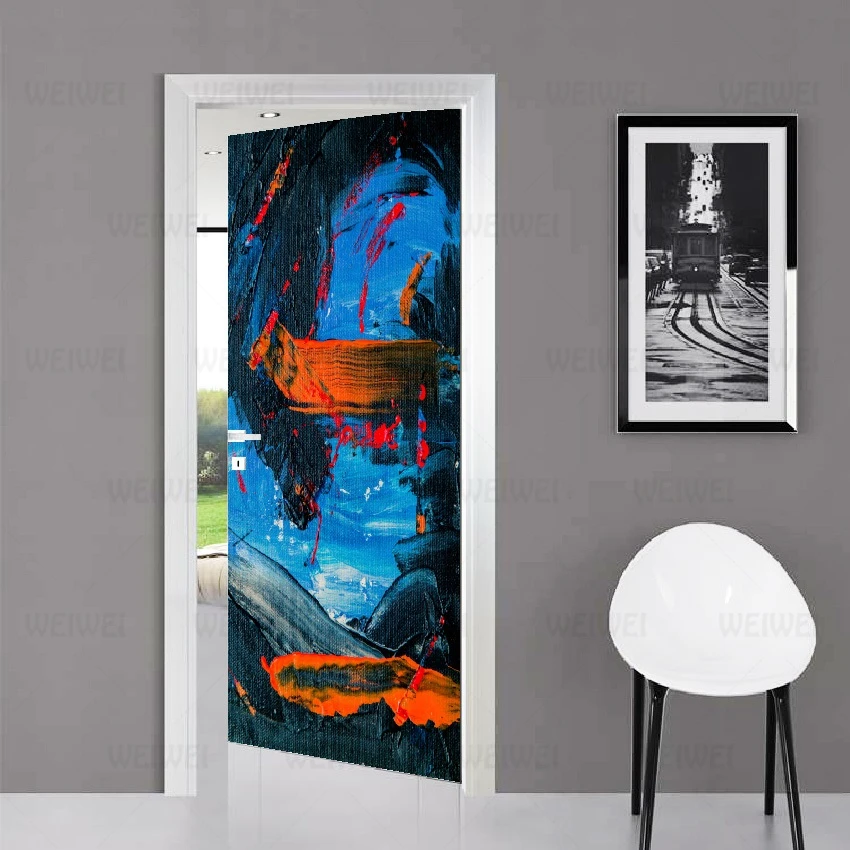 Красочные Окрашенные абстрактные наклейки для дверей ПВХ самоклеющиеся