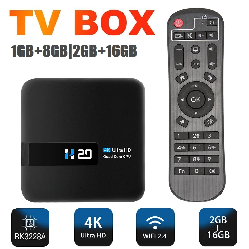 

H20 Smart TV Box Set Top Box For Android 10 Media Player 3D Video Youtube Netflix 2.4G Wifi 1+8GB 2GB+16GB RK3228A Receiver