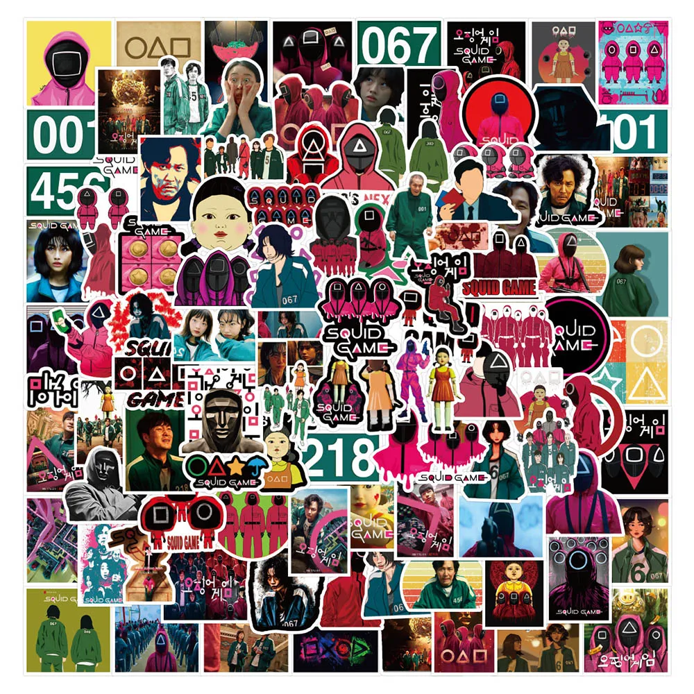 

10/30/50/100PCS pcs Korean Round Six Stickers for Laptop Journaling Phone Case DIY Waterproof Squid Game Cool Stickers Decals