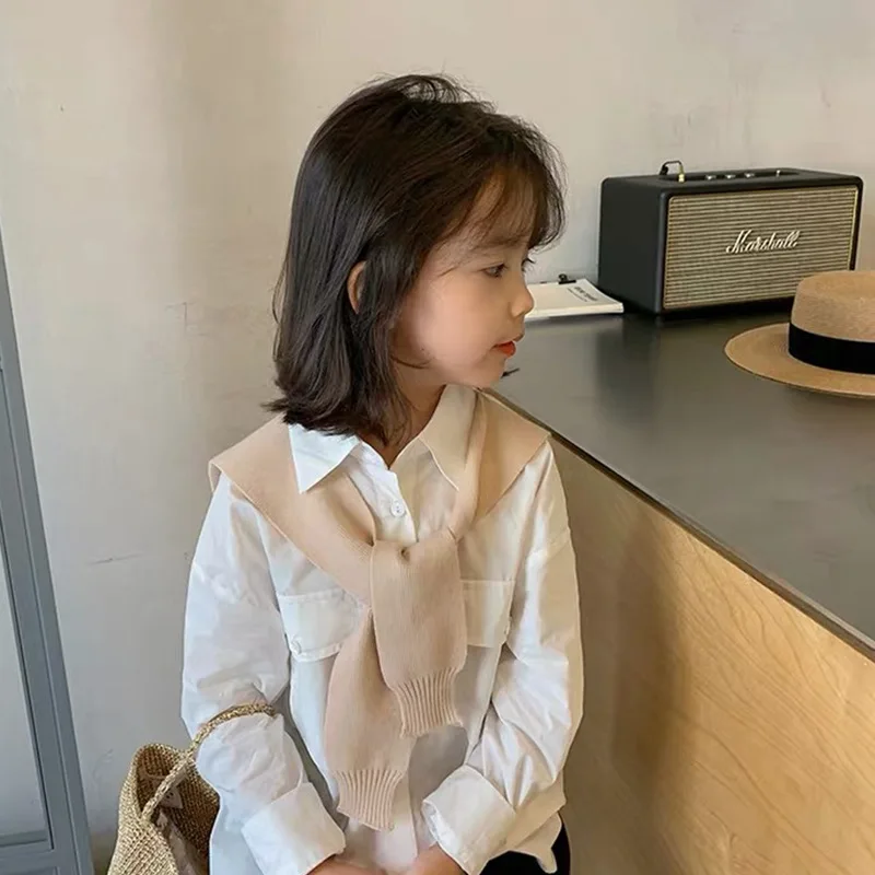 

2021 Girls Spring Shirt Children Lapel Long-Sleeved Cotton Soft Top