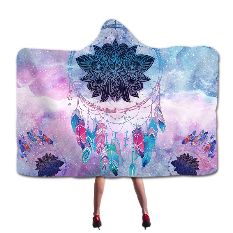 Большое одеяло с капюшоном Ловец снов зимнее мягкое диванное для путешествий