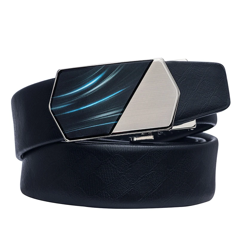 Hi-Tie Подарочная коробка, ремень, мужские ремни из натуральной кожи, автоматическая пряжка, роскошный ремень, ковбойский джинсовый ремень, мужской деловой кожаный черный ремень
