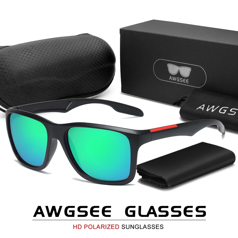 

AWGSEE 2021 New Luxury Sunglasses Men's Mirror Driving Shades Male Rectangular Sports Sun Glasses UV400 Travel Fishing Gafas