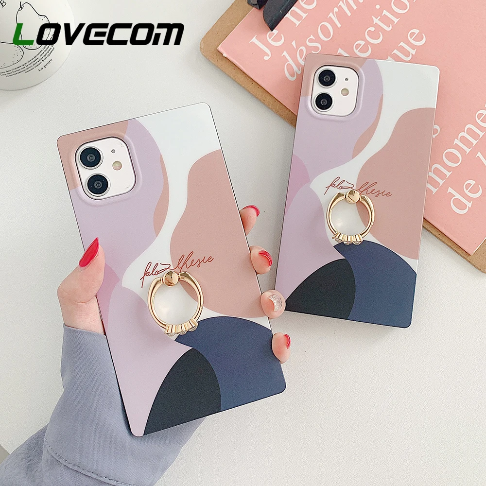 Квадратный чехол-подставка LOVECOM для iPhone 12 Mini 11 Pro Max X XR XSM 7 8 Plus мягкий