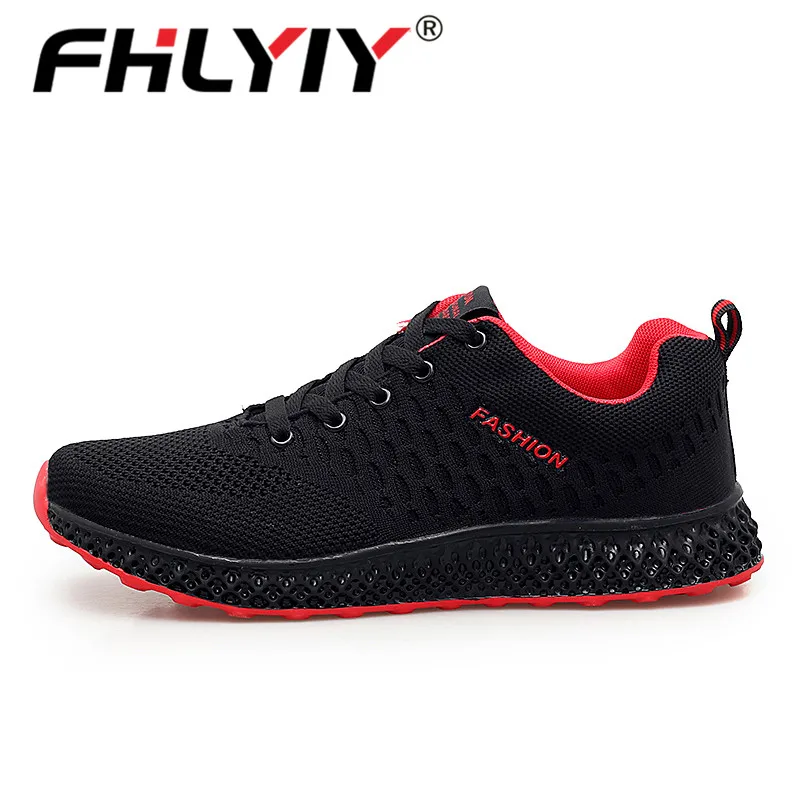 Black Red Fhlyiy/Брендовые мужские кроссовки; дышащая мужская обувь; повседневные кроссовки; мужские кроссовки на плоской подошве; черные мужские спортивные туфли - Цвет: Black Red