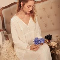 roseheart women homewear female cotton white sexy sleepwear nightdress lace nightwear homewear nightgown sleepwear luxury gown