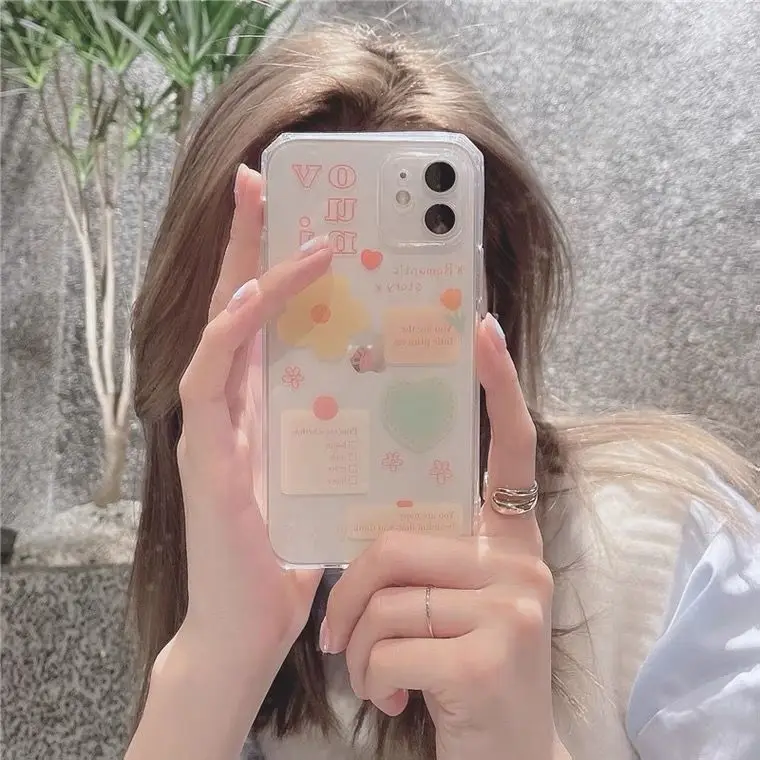 

English Label Phone Case For iPhone 12 11 Pro XR X XS Max 7 8 6 6s Plus SE 2020 Cover Cute Flower Transparent Soft Cases Capa