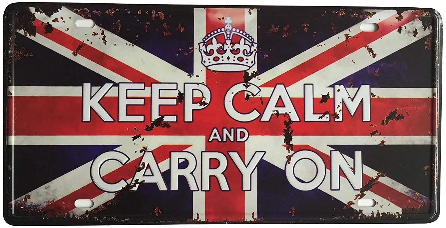 

Keep Calm and Carry On British Flag Vintage Auto License Plate Metal Tin Sign Car Vehicle License Plate Souvenir License Plate