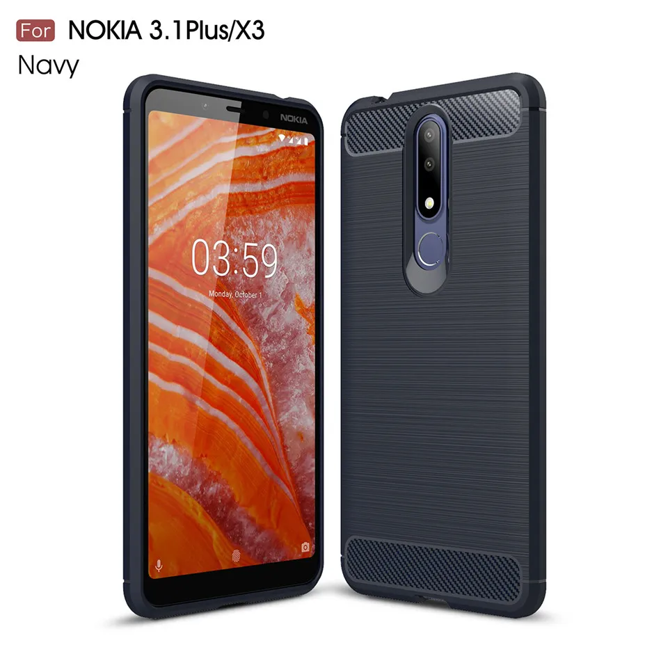 Синий Силиконовый чехол для Nokia 3,1 Plus для Nokia 3,2 3X3 ударопрочный чехол из углеродного волокна TPU для телефона Nokia 3,1 Plus - Цвет: Синий