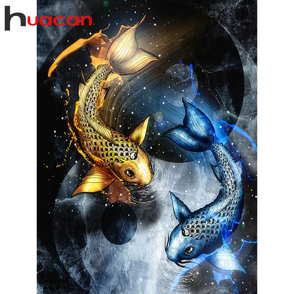 Алмазная живопись Huacan алмазная вышивка в форме рыбы полный дисплей 5d мозаика