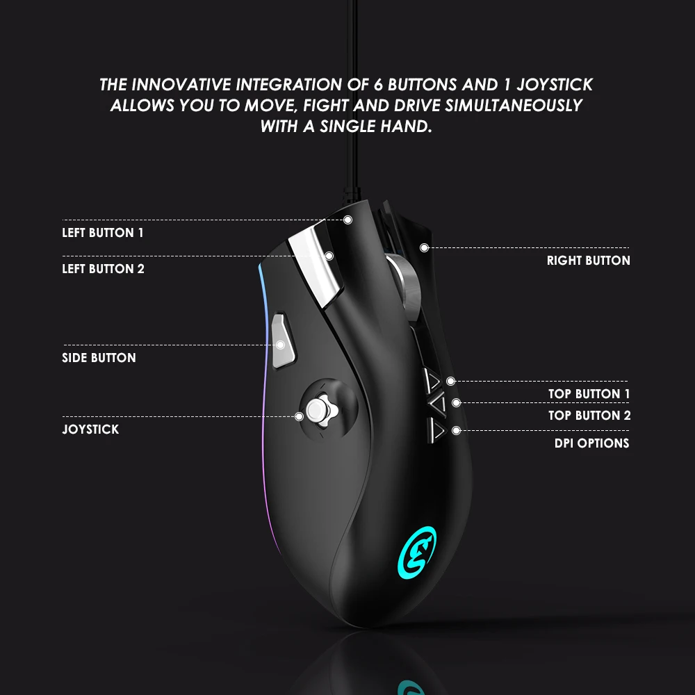 GameSir GM200 игровой Мышь с 6 кнопками и 1 джойстик предустановка MOBA режим FPS RGB