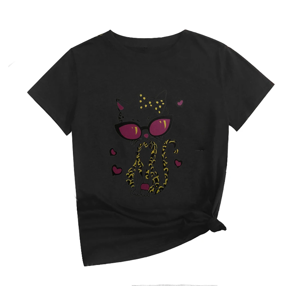 Женская футболка с коротким рукавом и принтом кошки животного | одежда
