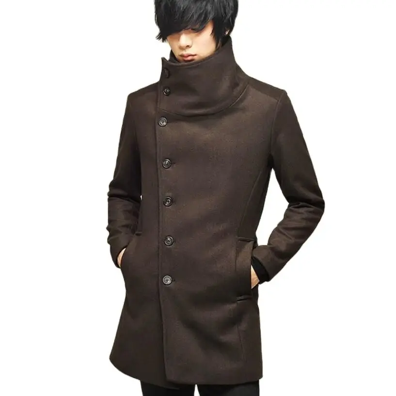 

Мужской облегающий Тренч, длинная куртка в Корейском стиле, пальто в стиле панк, хип-хоп, шерстяное пальто в готическом стиле для ночного клу...