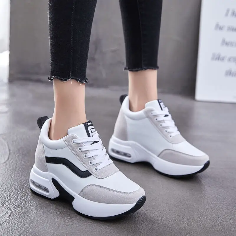 

Women Casual Shoes Fashion Breathable Walking Mesh Lace Up Internal Increase Thick Sole Sneakers Female Tenis Vulcanized Shoes