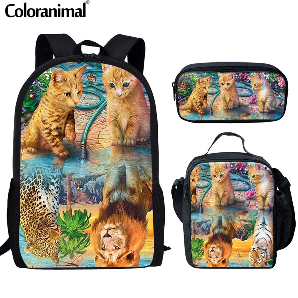 

3 шт./комплект, Детский рюкзак с 3D-принтом «Лев/Тигр»