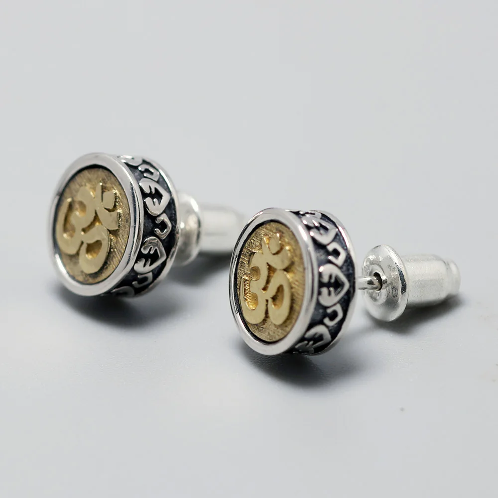 Настоящее 925 пробы серебряные OM символ серьги шпильки для женщин и мужчин шесть