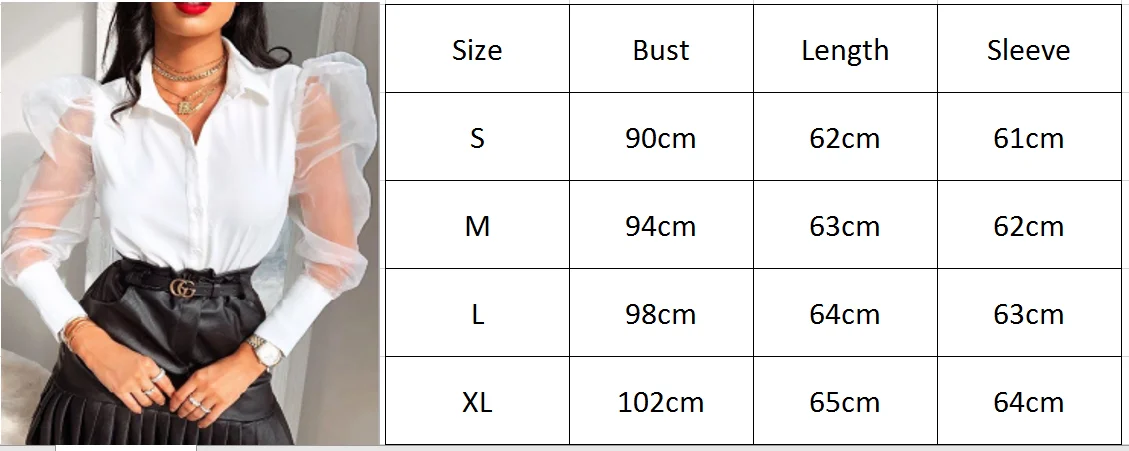 

Elegant Blouses Tops New Womens Fashion Blouse Mesh Sheer Puff Sleeve V Neck Button Ladies Shirts Blusas Black White