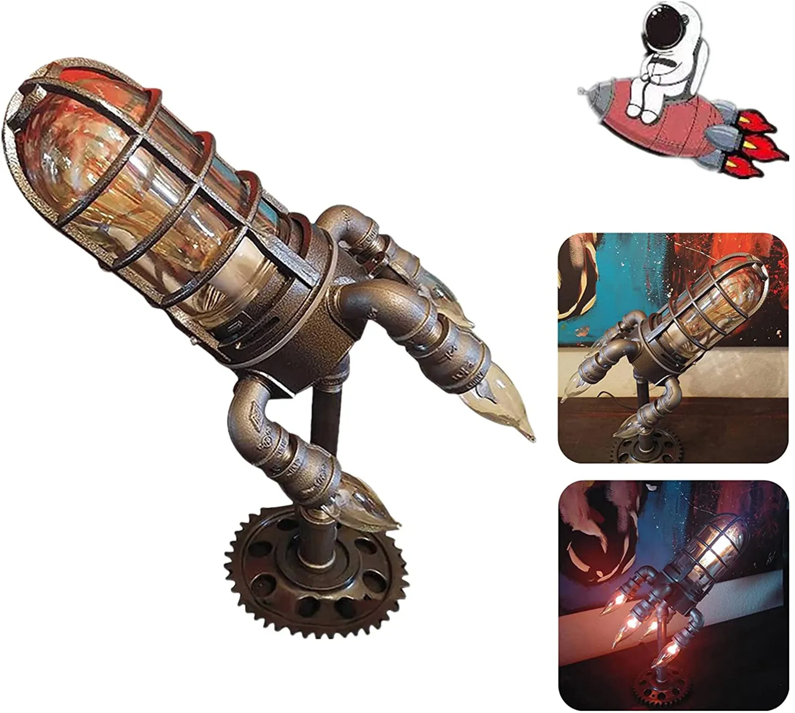 

2021 new Father's Day Rocket Night Light Table Lamp Retro Light Decor Steampunk style table lamp rocket lamp retro lighting