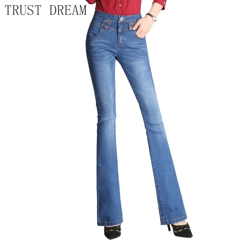 Новинка 2020 однотонные женские облегающие джинсы с вышивкой и высокой талией