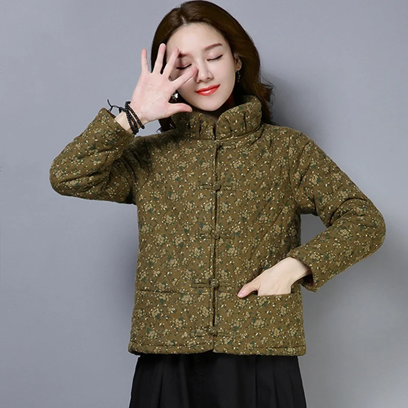 

Chinese Cheongsam Tops For Women Winter Parkas Coats Stand Button Floral Warm Coats Retro Jacket Oriental Style Clothing FF2490