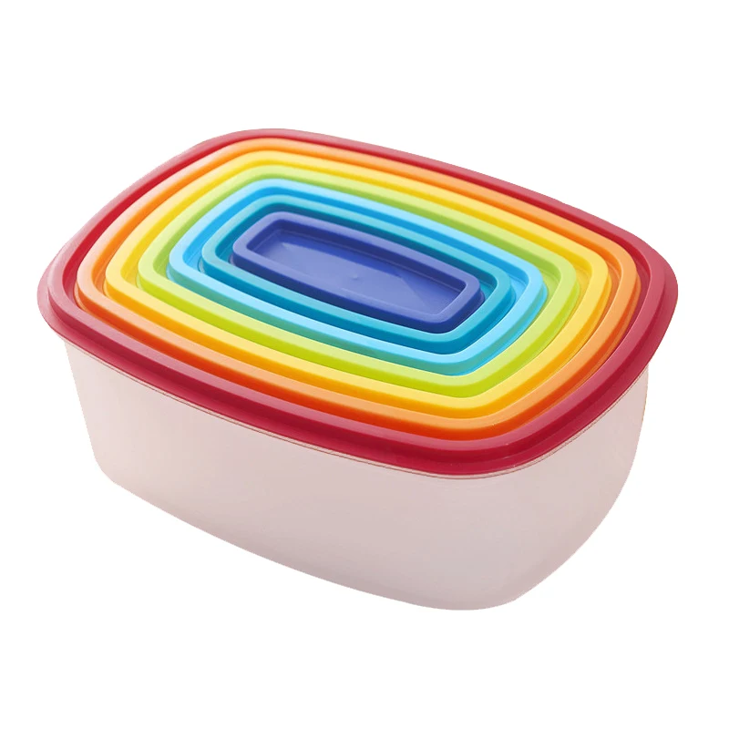 

7PCS Food Container Plastic Bento Fresh-Keeping Box Fridge Multi Capacity Crisper Food Storage Box Kitchen Storag