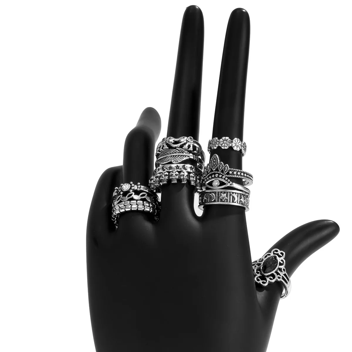 

Stylish Retro Punk Wind Metal Ring Set Multi-Element Geometric Hollow Do Old Hand Ornament Women Gothic Mens Wedding Rings