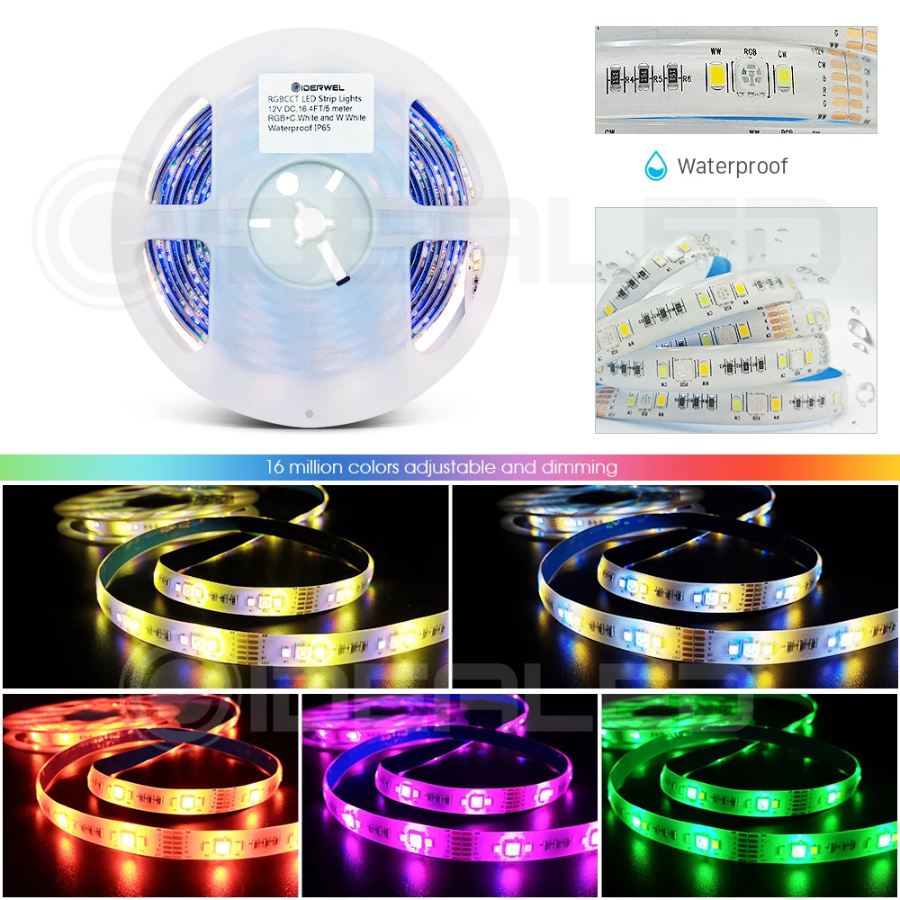 RGB+CCT Home Smart zigbee RGBWW LED Strip Lights 12V RGB+Cold White+Warm White Changing Color Waterproof 6 wire Full Color