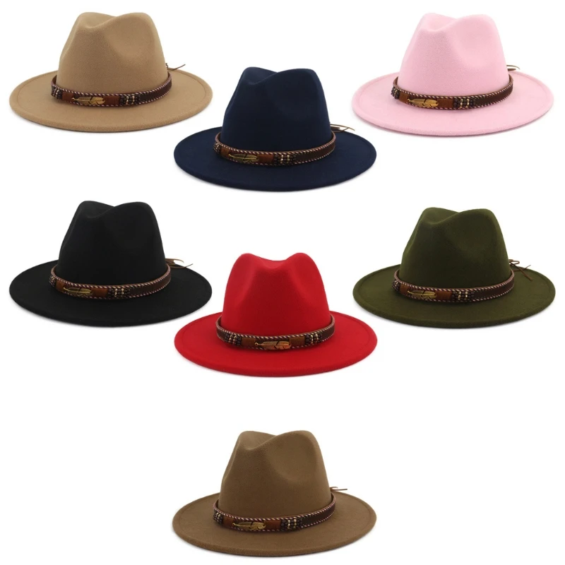 Шляпа фетровая с пряжкой и широкими полями для мужчин женщин винтажная Федора из